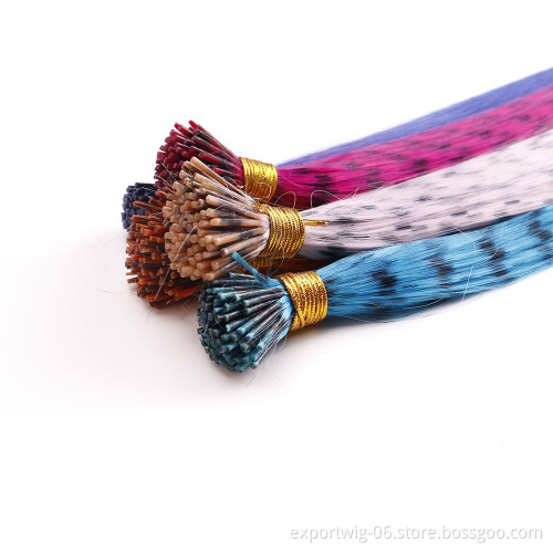 Colorful Stripes Bonded Hair Extension Women Long Straight Synthetic Hair Animal hair